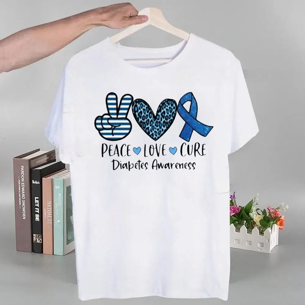 

Diabetes Awareness Shirt Diabetes Shirt Peace Love Cure Tops Unisex Women Men Tee Printed T-shirt Short-sleeve Women Clothing