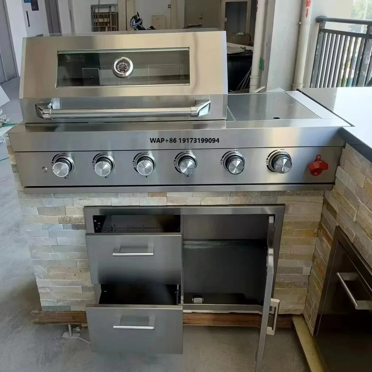 Premium Quality Stainless Steel 4-Burner Gas BBQ Grill with Natural Stone Access Door and Sink Heavy-Duty Kitchen Accessory