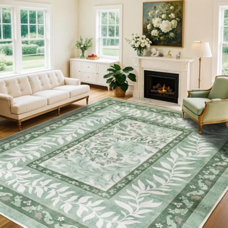 

Washable Rug 9x12 Area Rugs for Living Room Stain Resistant NonSlip Backing Floral Design Rug for BedroomDurable UltraThin Vint