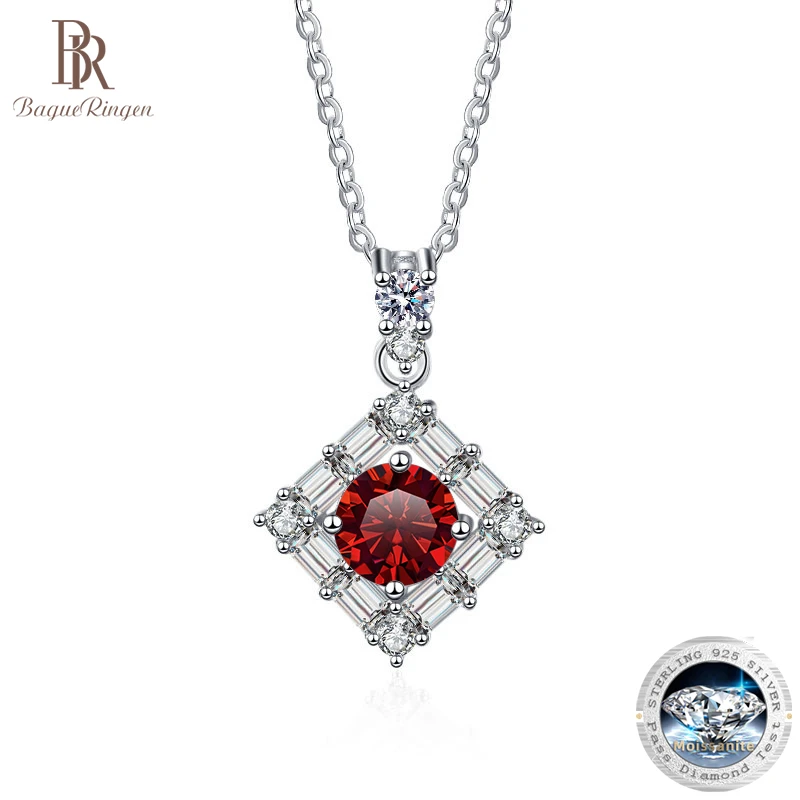 BagueRingen 1ct Moissanite Diamond Necklace For Women Luxury Fine Jewelry S925 Sterling Silver Square Pendant Anniversary Gift