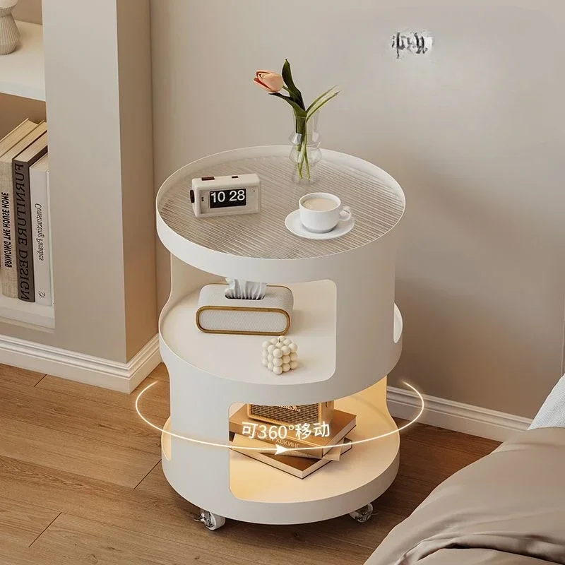 Multi-Tier with Wheels Nightstand 3-Level Storages Side Table Glass Mobile Organizer Minimalist Bedroom & Living Room Furnitures