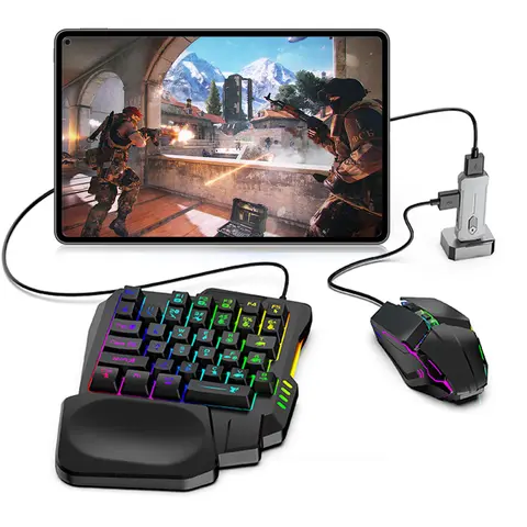 5 in 1 Mobile Game Converter คีย์บอร์ดเมาส์ชุดเล่นเกมสําหรับ PUBG แบบมีสาย RGB Backlit คีย์บอร์ดพร้อมสายรัดข้อมือสําหรับระบบ Android