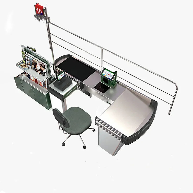 Commercial Retail Supermarket Checkout Counter With Conveyor Belt