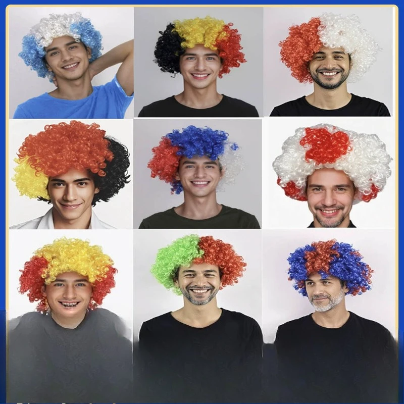 

football Wig Soccer Flag Color Wig, Fans Sports Theme Party Hairstyle Gymnasium Blast Soccer Party Wig Fan Hair Accessories