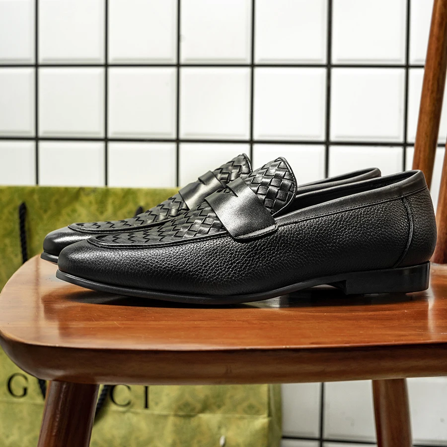 "HANMCE حذاء بدون كعب منسوج يدويًا للرجال | حذاء رسمي سهل الارتداء من جلد البقر الأصلي للأعمال | أحذية بتصميم مضفر | عدم الانزلاق #2