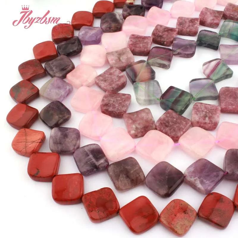 15mm Natural Fluorite Quartz Rhodonite Jaspers Stone Beads Rhombus Wave Loose Strand 15 Inch For DIY Necklace Jewelry Making