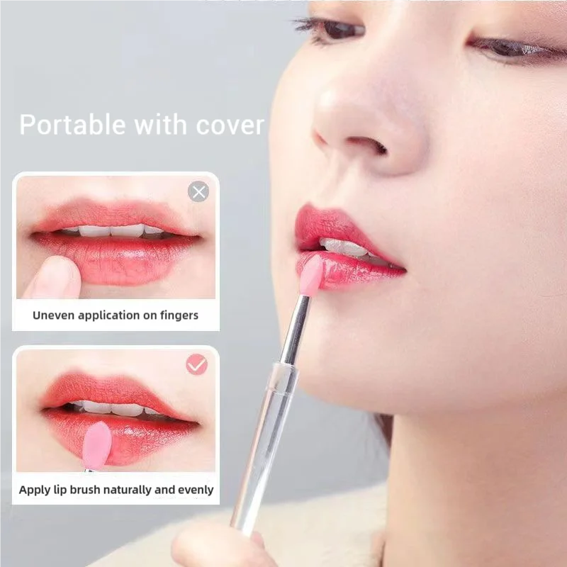 1PC Portable Silicone Lip Brush With Cover Soft Multifunctional Lip Balm Applicator Lipstick Lipgloss Smudge Stick Makeup Brush