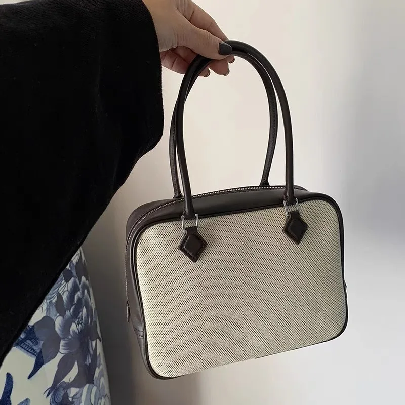 

Canvas Stitched Cowhide small Bag Fashion Simple Shoulder Messenger Handbag genuine leather bagot ladies bags for women beach