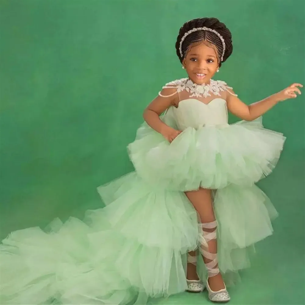

Customized Flower Girl Dress for Wedding Appliques Bead Tiered Kids Birthday Party Dress Princess First Holy Communion Gown