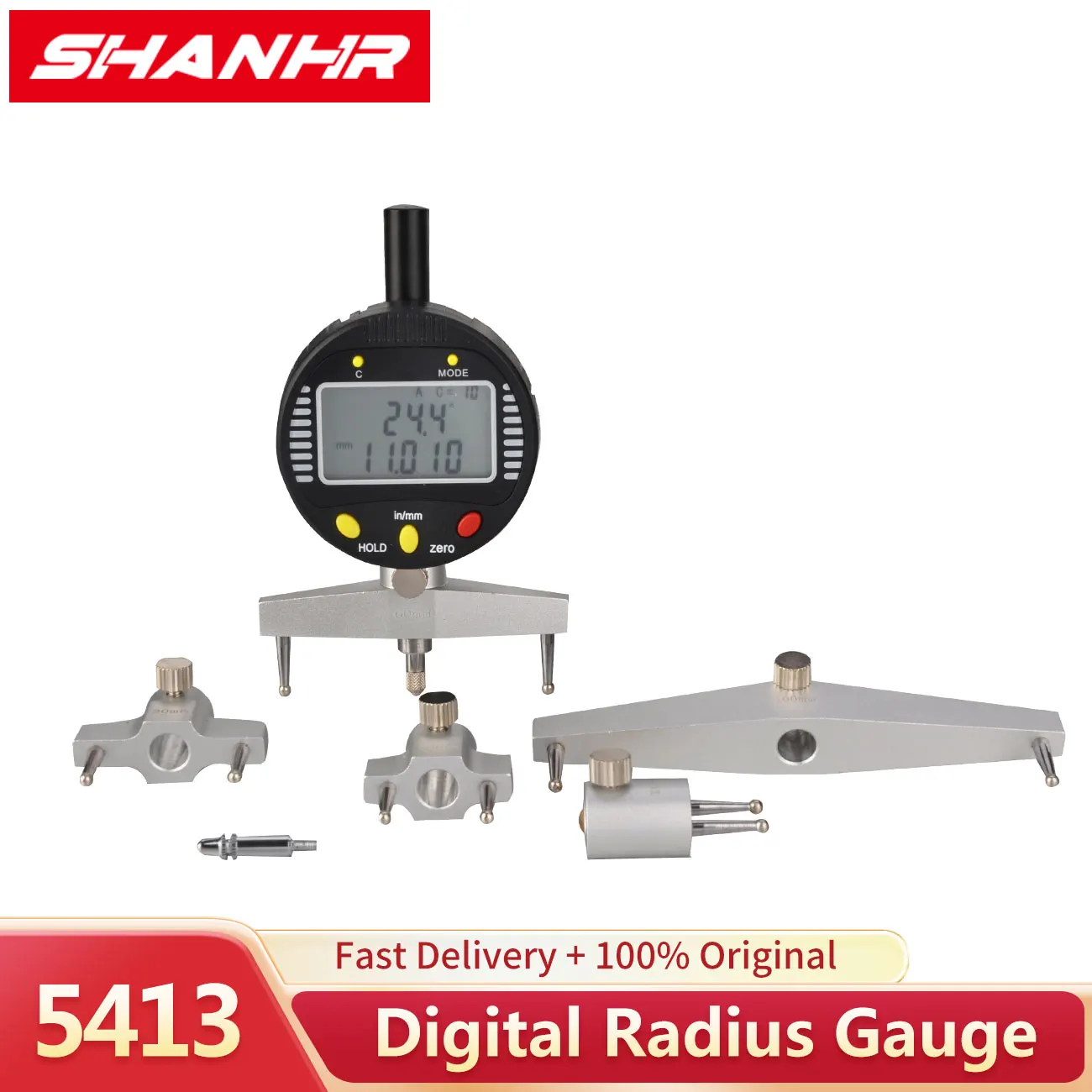 SHANHR High Accuracy Digital Radius Gauge Digital Multi-indicators Radius Indicator With 5 Changeable Measuring Jaw