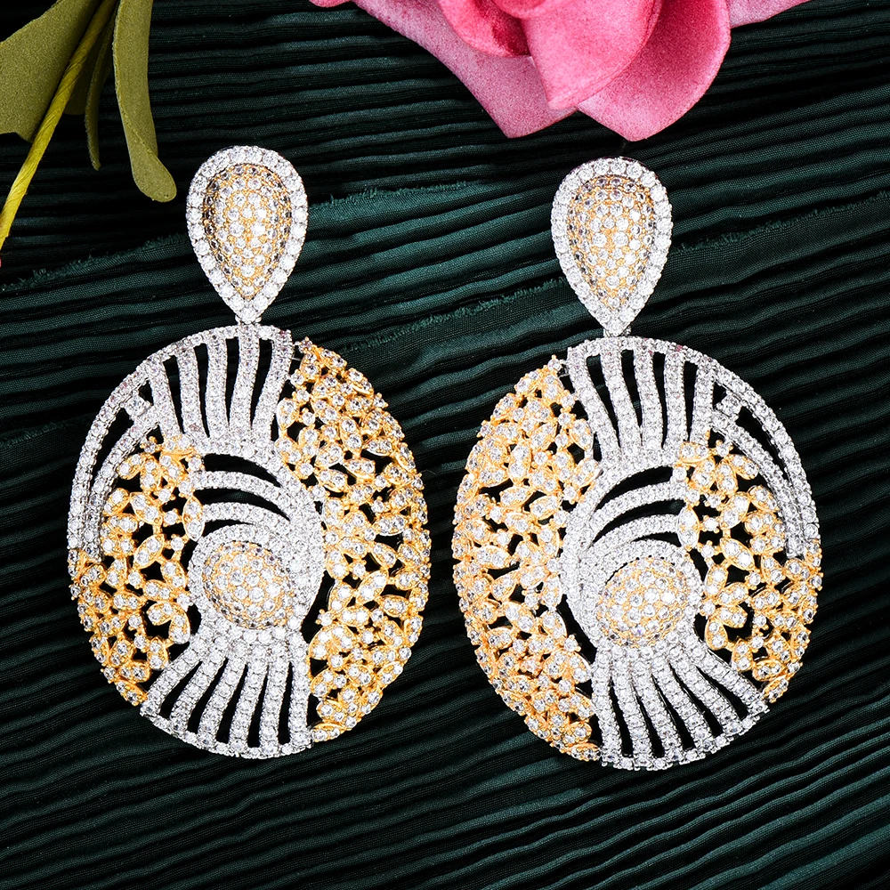 

Missvikki Luxury Big Hollow Pendant Earrings Micro Cubic Zirconia Pave Women Wedding Bridal Party Engagement Jewelry Party Gift