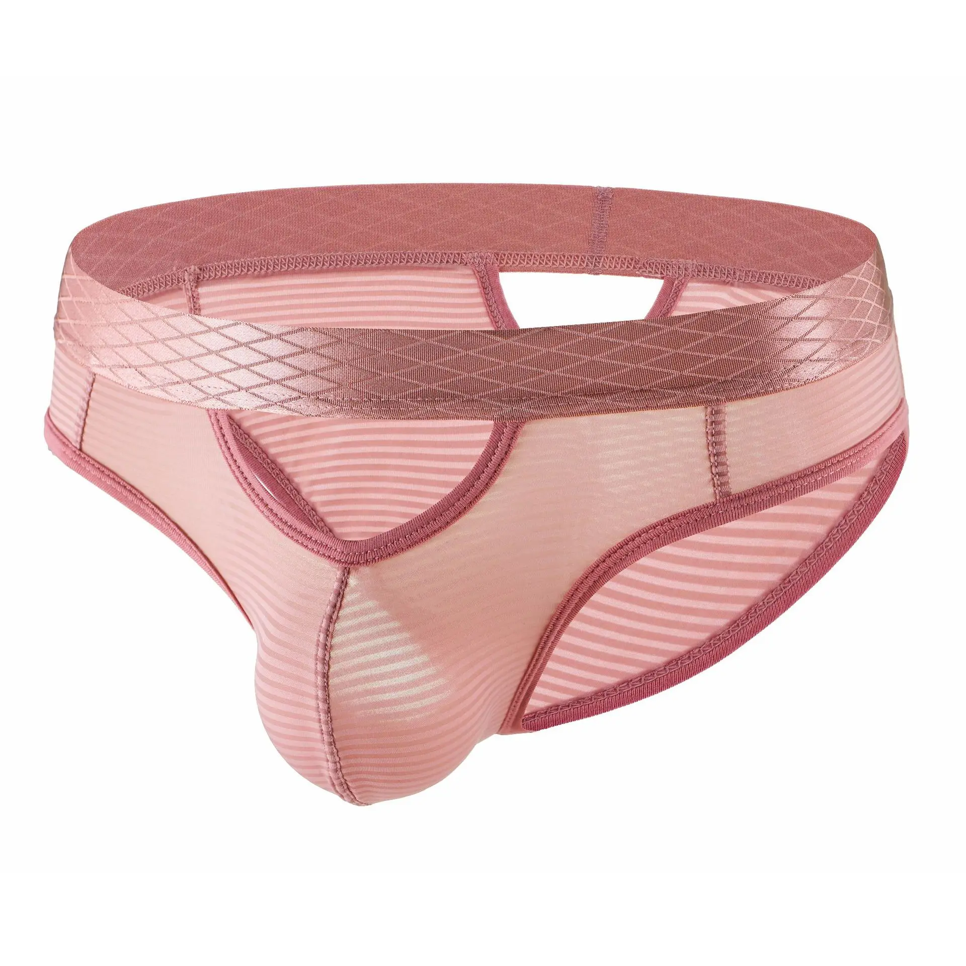 

Мужские сексуальные трусы-брифы с низкой посадкой, в полоску, из сетчатой дышащей ткани, ультраэластичные, мягкие, с U-образным выпуклым карманом, танга, эротические трусики для геев и сисси