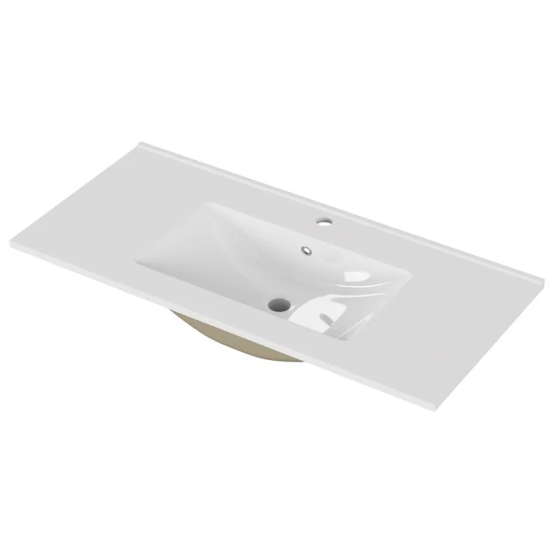 

36-Inch White Ceramic Vanity Sink Pre-Drilled Faucet Hole Modern Design Durable Easy To Clean For Bathroom