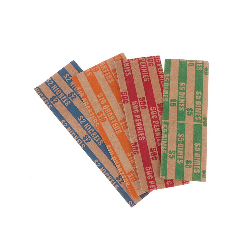 100Pcs Kraft Paper Coin Wrappers Assorted Bundle Flat Striped Coin Wrappers Color Coded Coin Counter Sorting Tubes Coin Rolls
