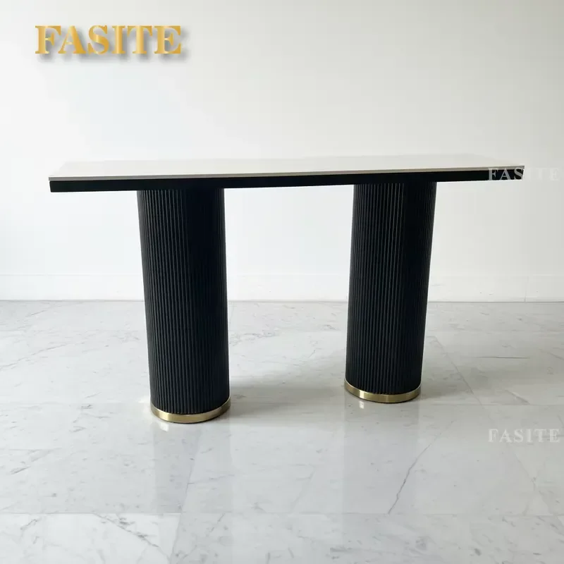 Modern Nordic Style Convertible Black Console Table Gold Stainless Steel Frame Dining Furniture for Farmhouse Apartment Use