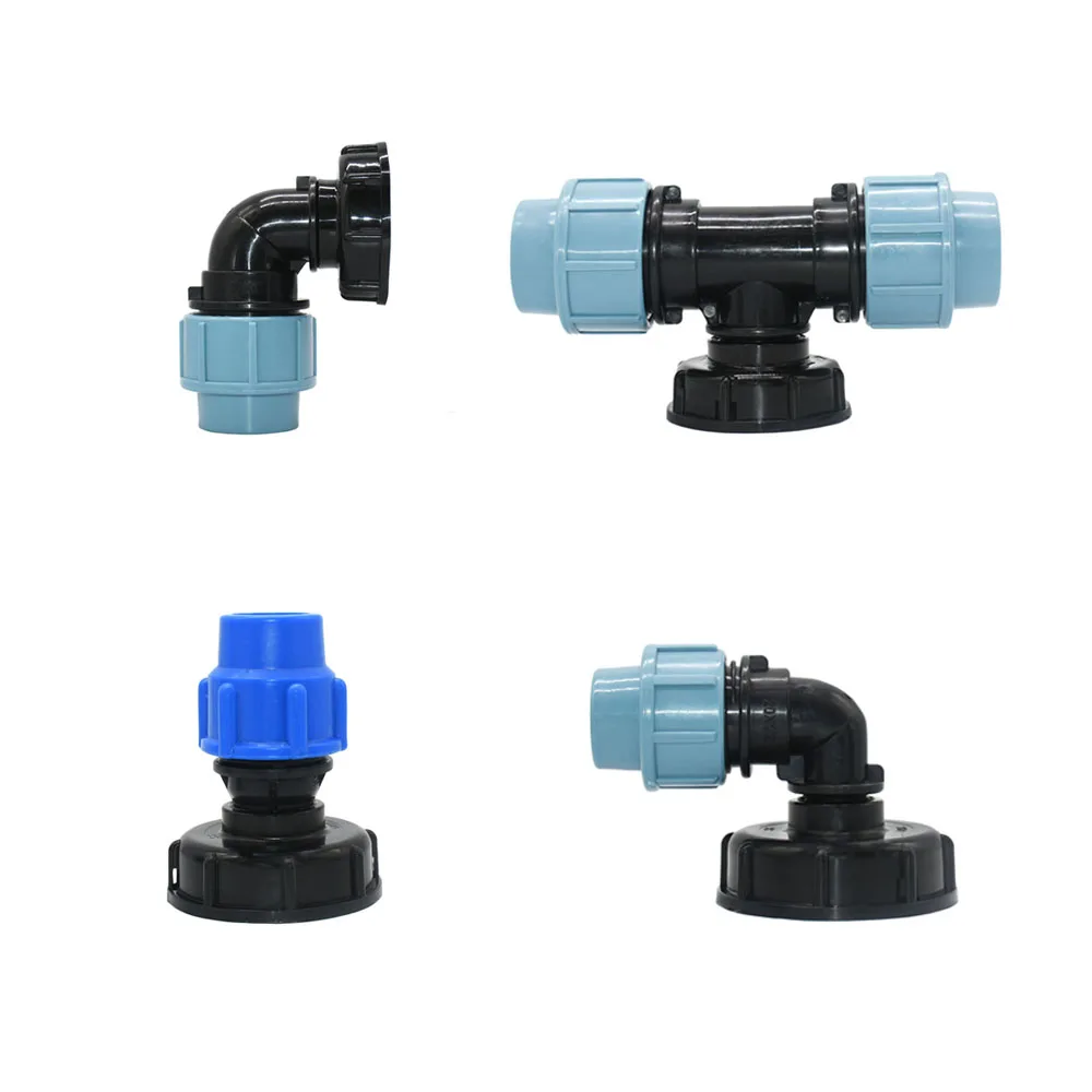 20/25/32mm PE Tube Tee Elbow Connector With S60 IBC Adapter Farm Water Pipesl Irrigation coupler