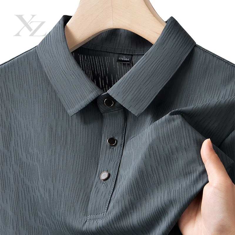 Opening Sale |Men's Ice Silk Jacquard Polo Shirt Cool Touch Breathable Plus Size Short Sleeve for Summer Business & Casual Wear
