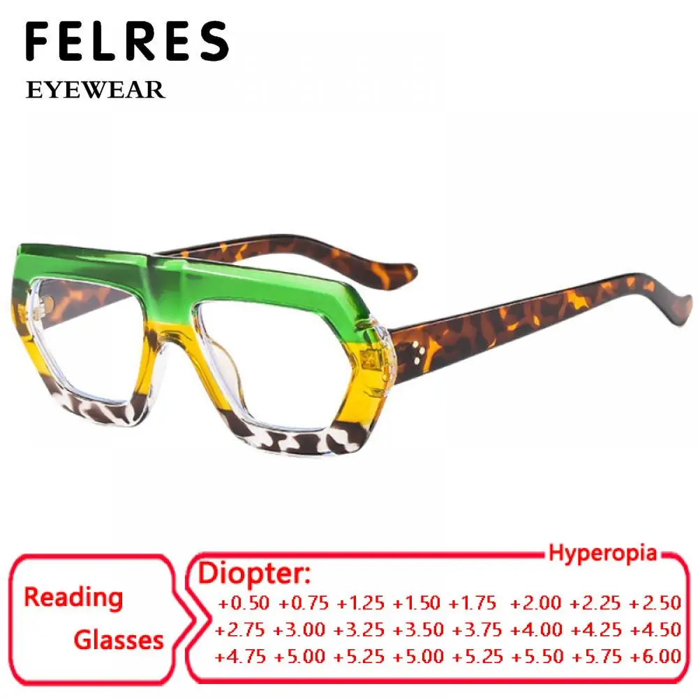 

Womens Thick Frame Reading Glasses Luxury Brand Designer Fashion Transparent Eyewear Finished Hyperopia Eyeglasses FELRES