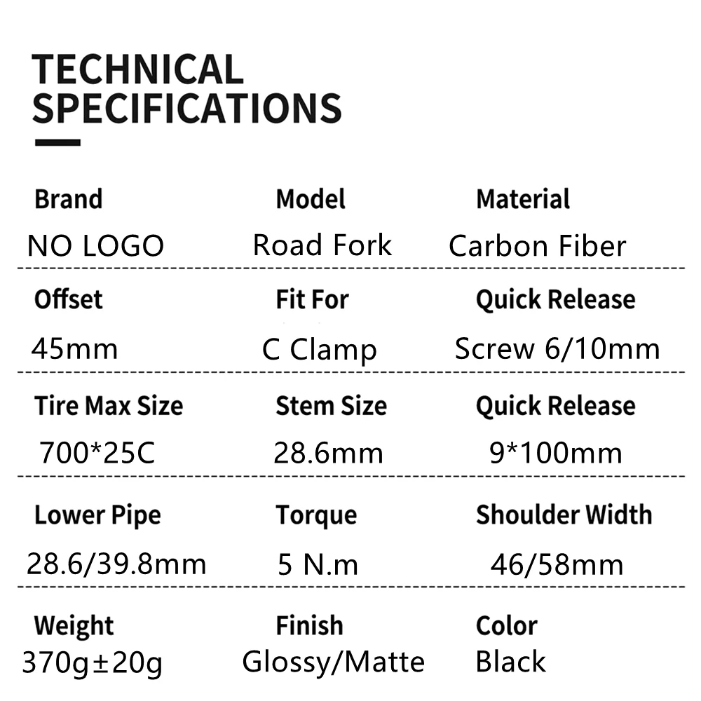 Bike Fork Carbon Front Fork Road Bicycle Forks 700C*25C C Brake QR 9*100mm Steerer Tube Diameter 28.6mm Straight or Tapered