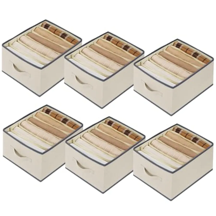 

6 Pcs Large Size Wardrobe Clothes Organizers 6 Grids for Pants, Jeans, Sweater, T-shirt, Thin Coat, Dress Stackable Closet Draw