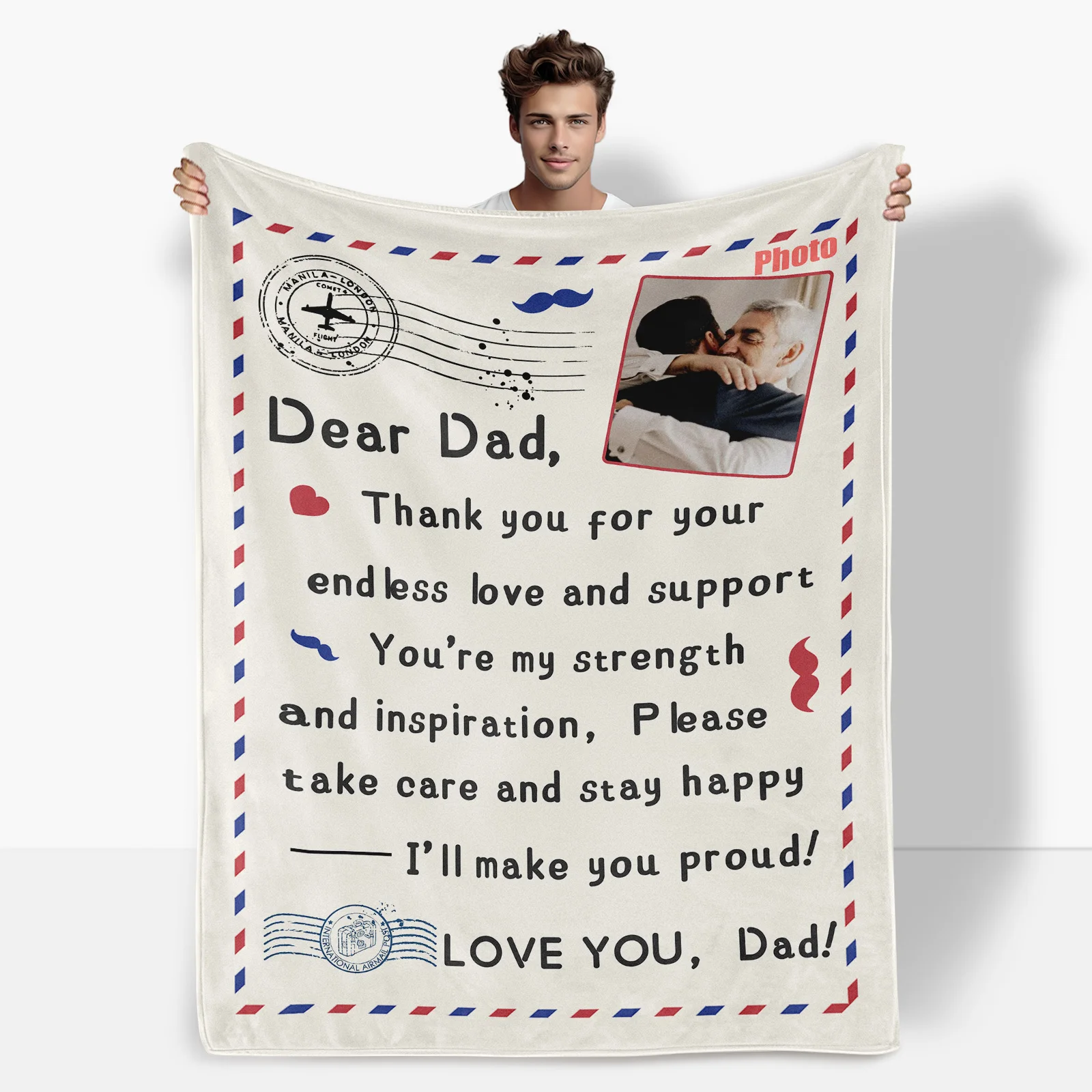 

Custom Photo Letter Blanket For Father Meaningful Keepsake Gift Cherished Memory Present Cozy Comfort