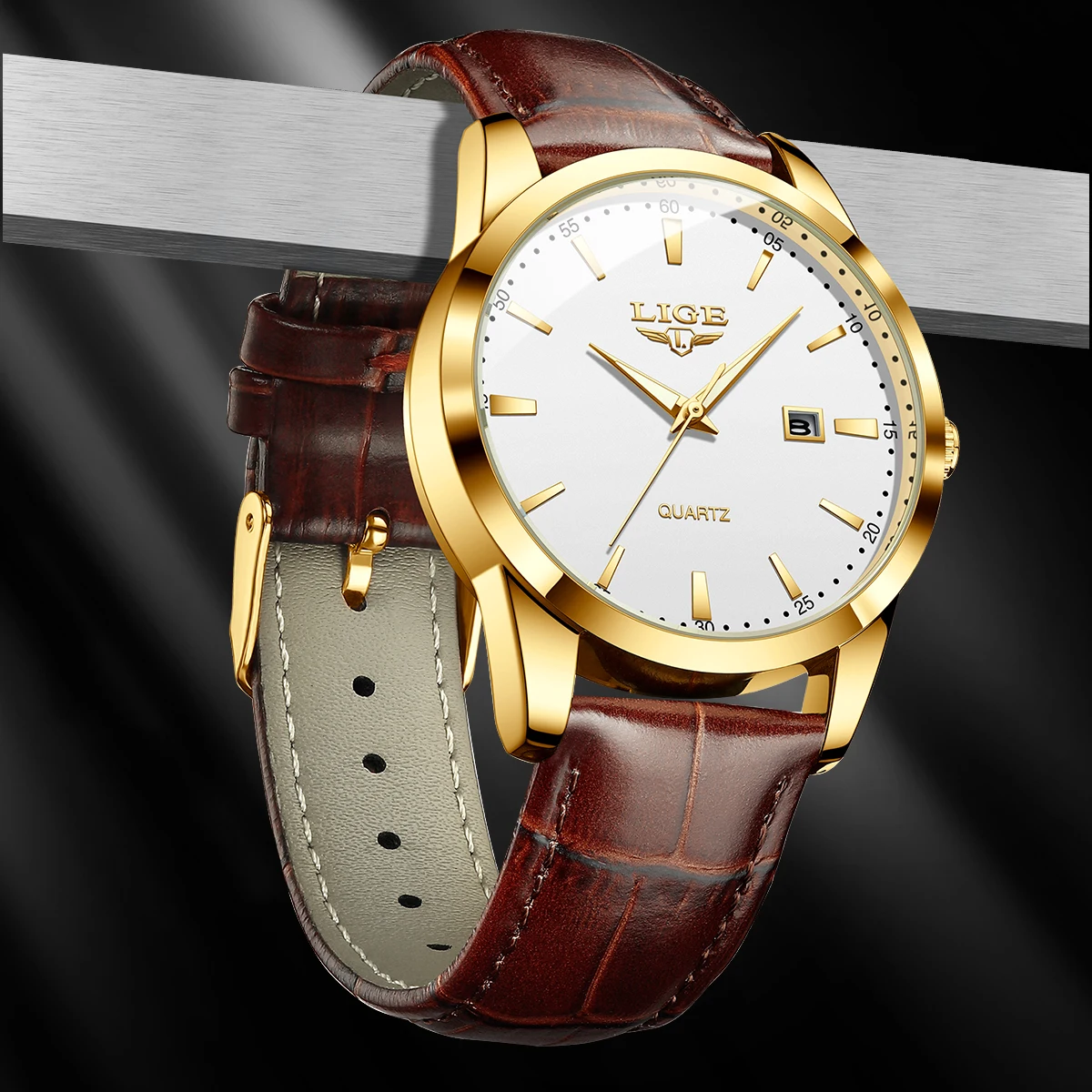 LIGE Man Watch Fashion Simple Casual Sports Leather Strap Quartz Watches for Men Military Outdoor Waterproof Luminous Wristwatch