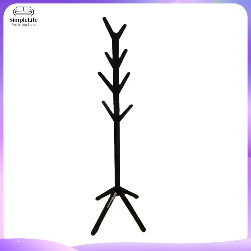 Wooden Coat Rack Stand Free Standing Hall Tree with 8 Hooks Stable Triangular Base Simple Assembly Clothes Hanger Organizer