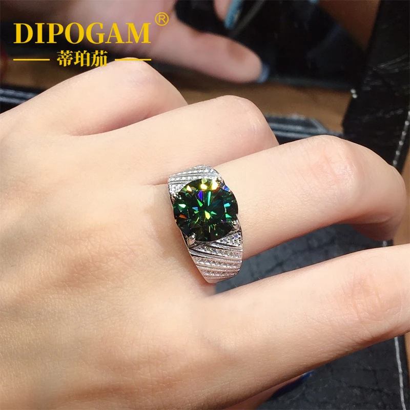 

Green Super Sparkling Moissanite Diamond Ring, Bold Men's Magic Star Diamond Ring, Luxury Imported 925 Pure Silver Setting