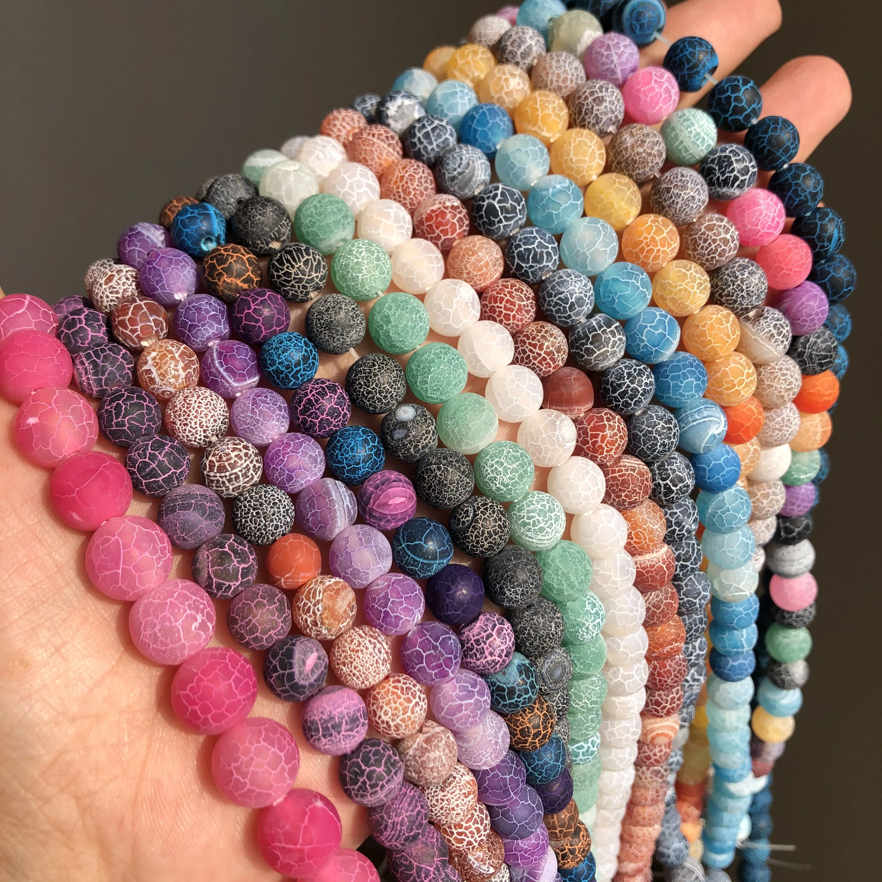 Natural Stone Frost Cracked Agates Beads Colorful Round Loose Spacer Beads for Jewelry Making DIY Bracelet 15