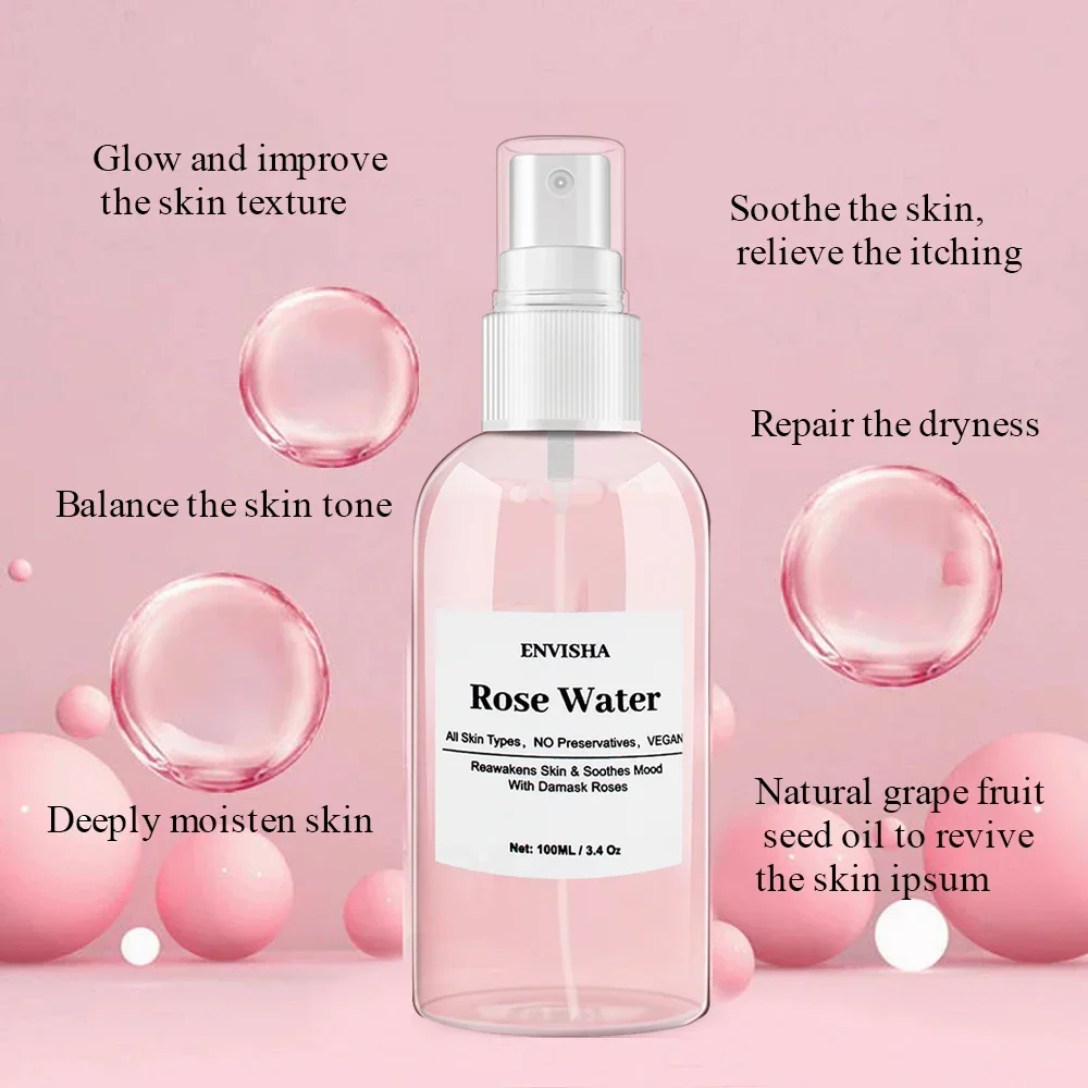 ENVISHA agua de rosa para el rostro tóner Facial esencia de pétalos de rosa orgánica suero hidratante refrescante elástico reduce los poros cuidado de la piel