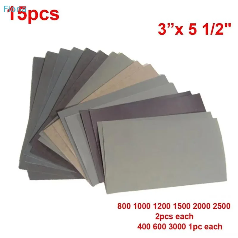 ☭15Pcs/Set Automotive Sandpaper 400 600 3000 800 1000 1200 1500 2000 2500 Grit Sand Paper Water/Dry Sanding Paper Abrasive Tools