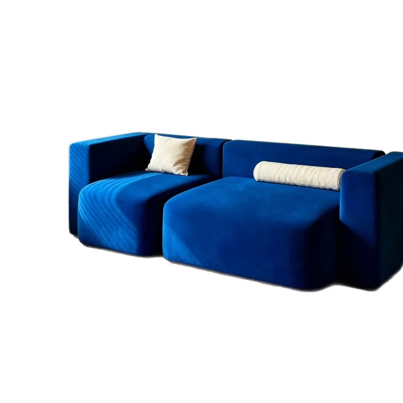 Italian minimalist large apartment living room Klein blue sofa, hotel work reception area sofa