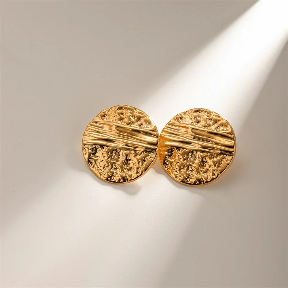 Gold Color Round Stud Earring Trendy Women\'s Earrings Retro 316L Stainless Steel Earrings Fashion Party Jewelry Accessories