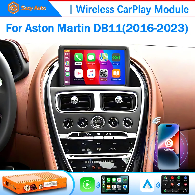 SAZYAUTO 2026 Novo Módulo de Música CarPlay com Mapas do iPhone, Aplicativos Android, Airplay, Siri e GPS para Aston Martin DB11 DBS DBX Vantage