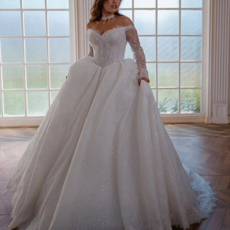 

Luxury White Dubai Arabic Mermaid Wedding Dresses Applique Lace Beads A-Line Court Train Wedding Dress Bridal Gowns vestidos de