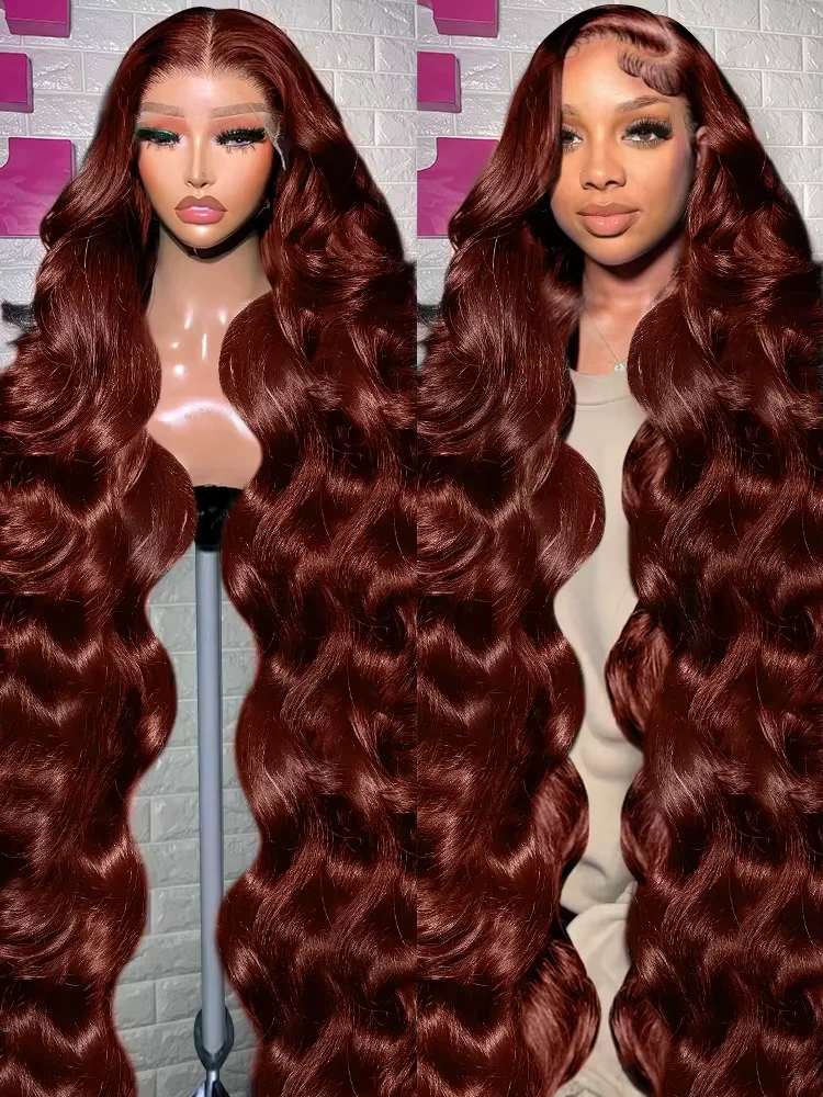 

30 34 Inches Reddish Brown Colored 200% Body Wave 13x6 HD Lace Front Human Hair Wigs Brazilian 13x4 Lace Frontal Remy Hair Wig