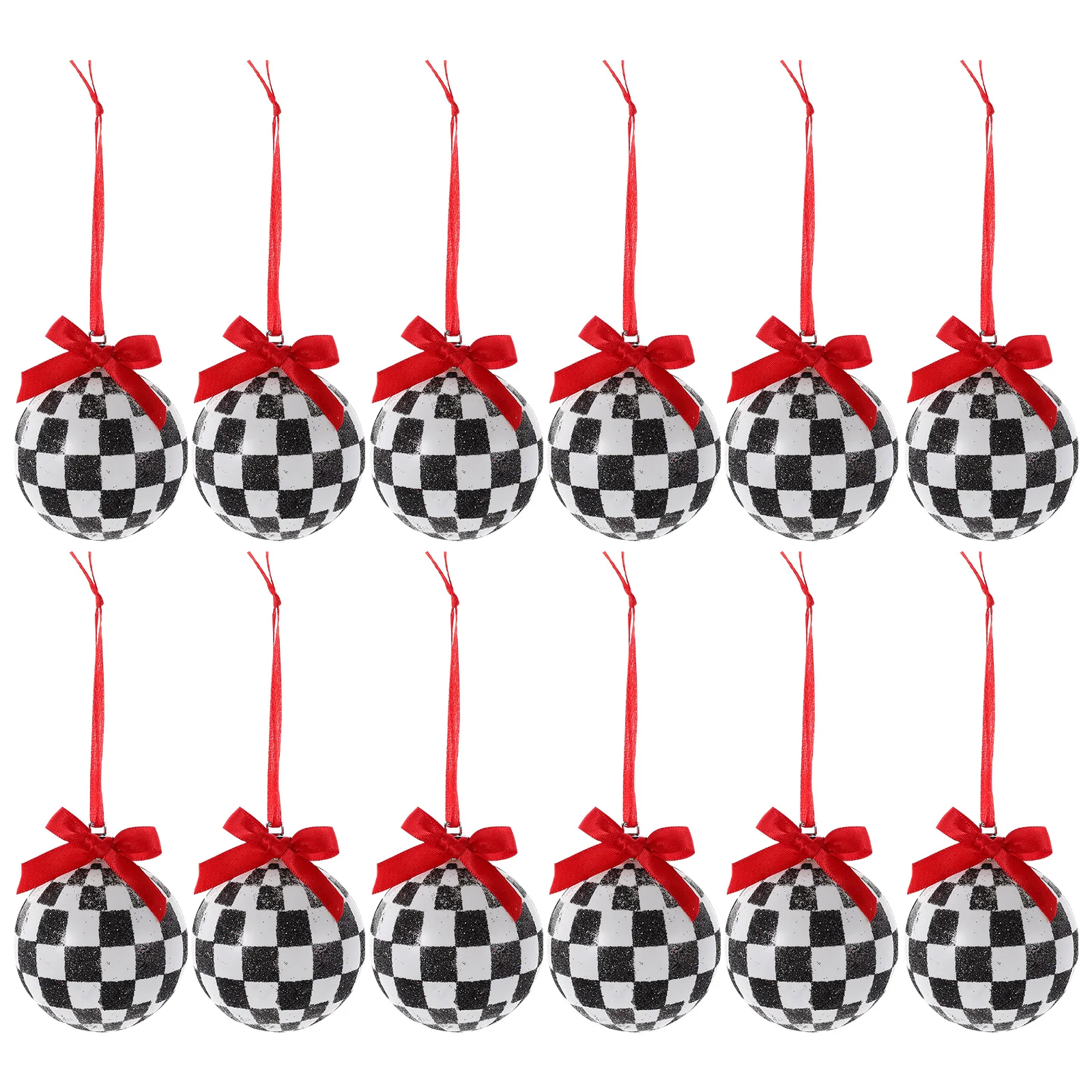 

12 Pcs Christmas Decoration Pendant Tree Balls Lattice Checkered Decorations Ribbon Plastic Accessories