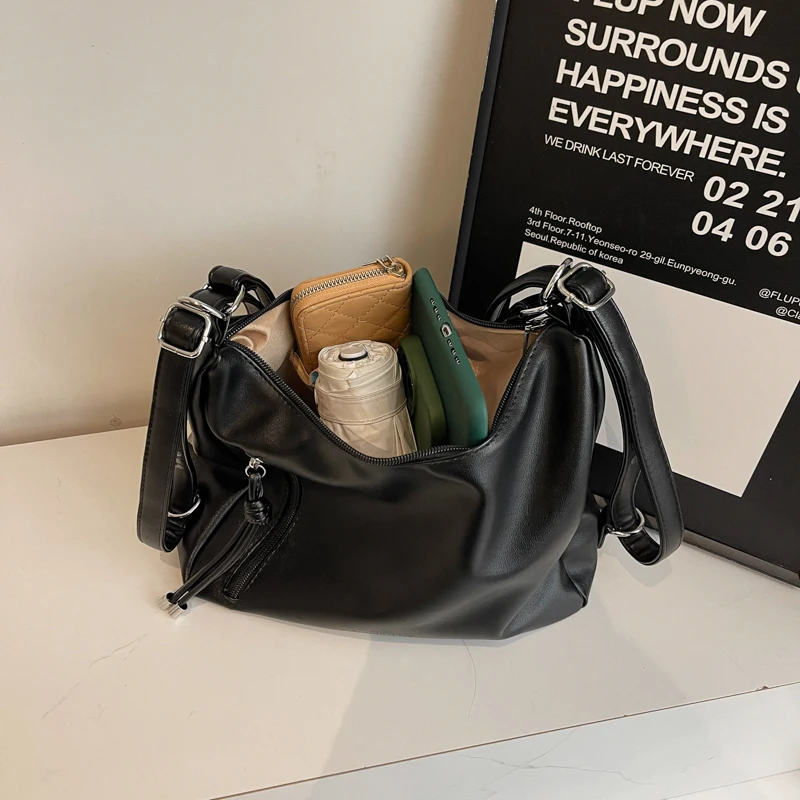 

Large Capaci Commuter Women's Bla Leather Tote Bag Tee-In-One Crossbody Bag oulder Bag Briti Sle Casual Handbag