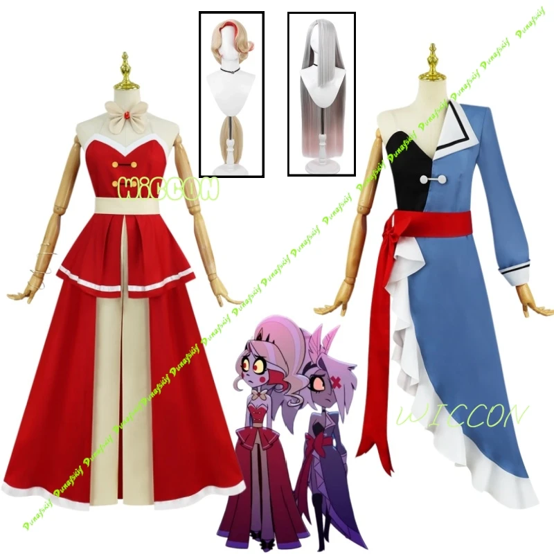 

Костюм для косплея Чарли и Вики из Hazbin Season 2, парик в том же стиле, что и платье Чарли, аниме-костюм для косплея, наряд для Хэллоуина и Comic-Con.