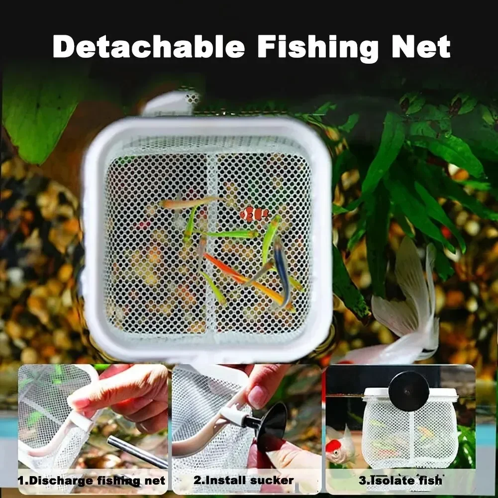 Aquarium Square Fishing Net With Suction Cup Extendable Long Handle Fishing Gear For Catching Fish Shrimp Tank Clean Accessories