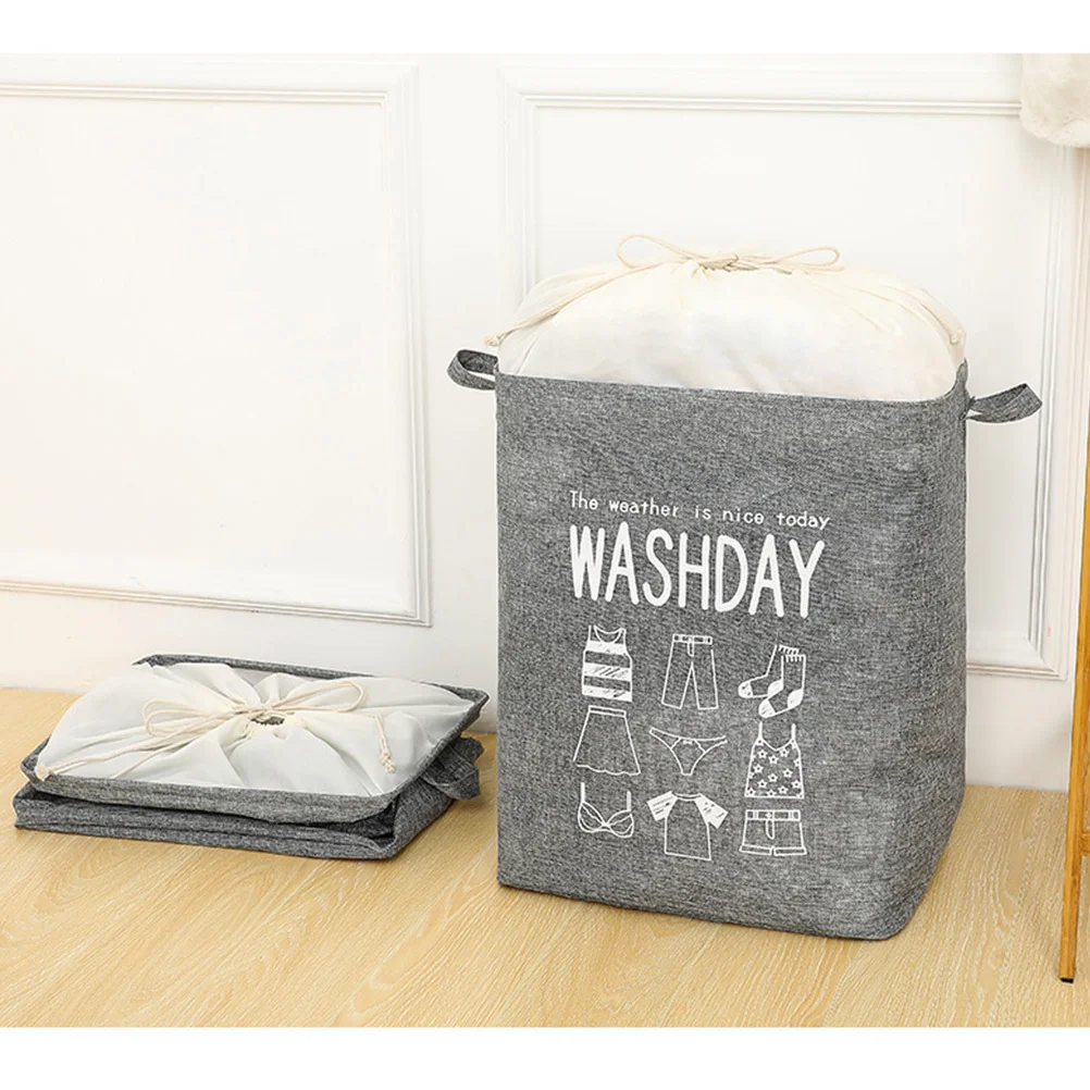 

Foldable Dirty Clothes Basket Large Cotton Linen Laundry Storage Bucket Dust-Resistant Home Organization Drawstring Handle For