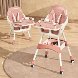 Multi-functional Baby High Chair Adjustable Height Infant Feeding Chair with Double Trays and Wheels for 1-3 Years Old