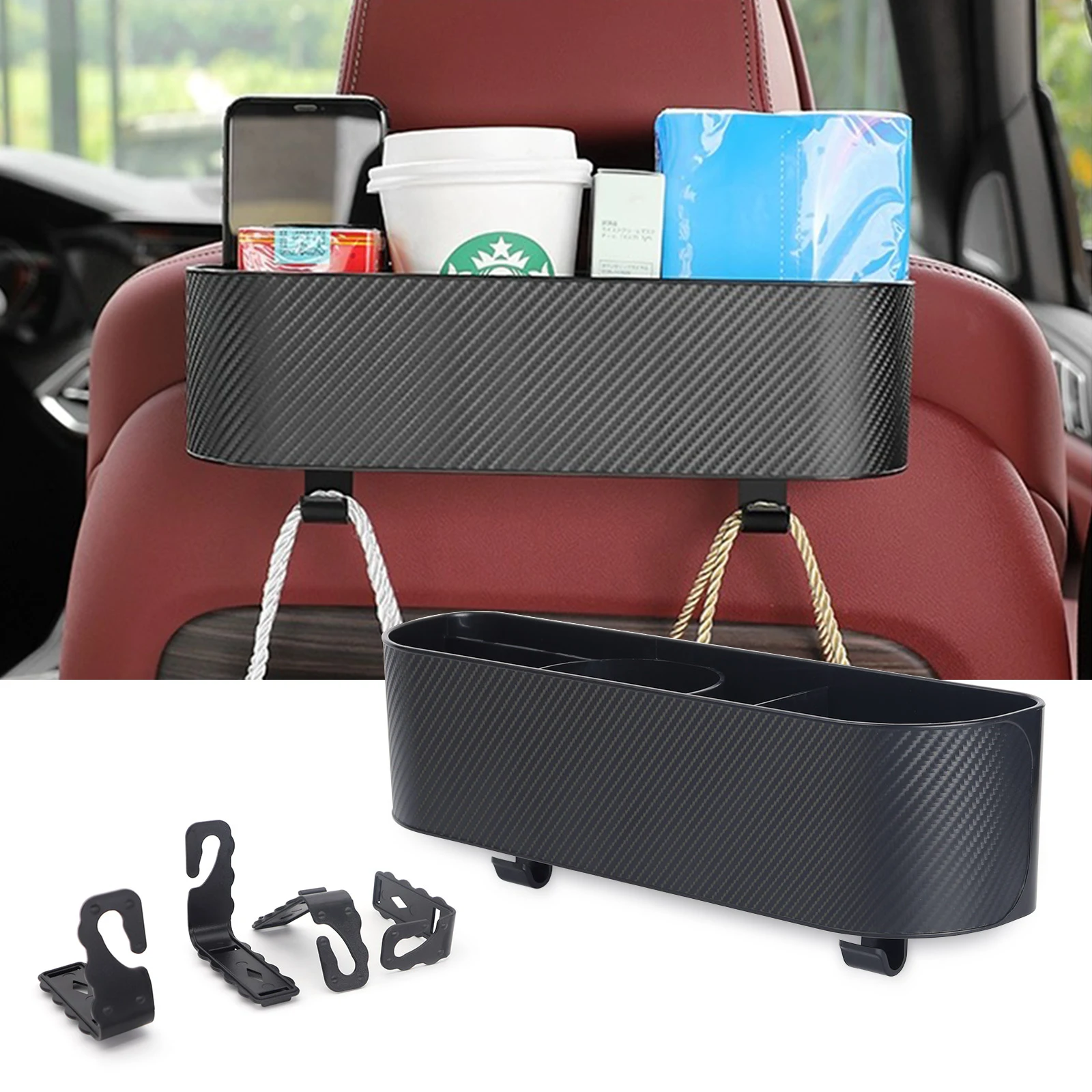 Universal 3 in 1 Car Headrest Backseat Organizer Cup Holder Seat Back Organizer with Headrest Hooks Hanging Storage Car Travel