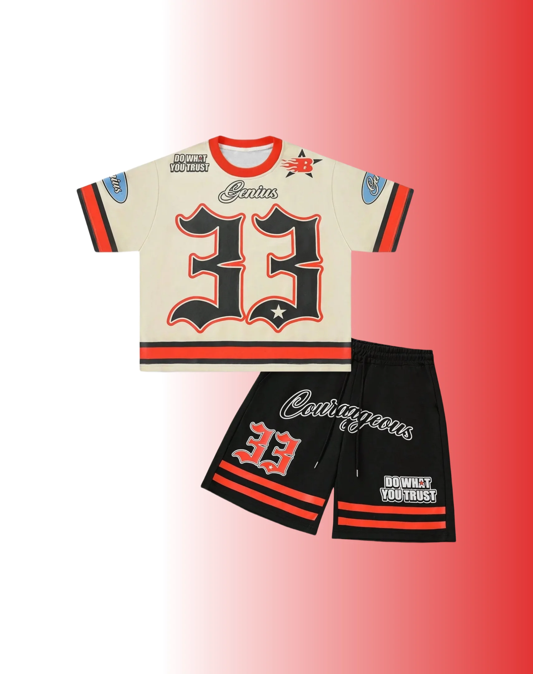 

The Latest Popular T-shirt Set Vacation Style American Street Style Element NO.33 Street Men's Set Summer Autumn Top Shorts