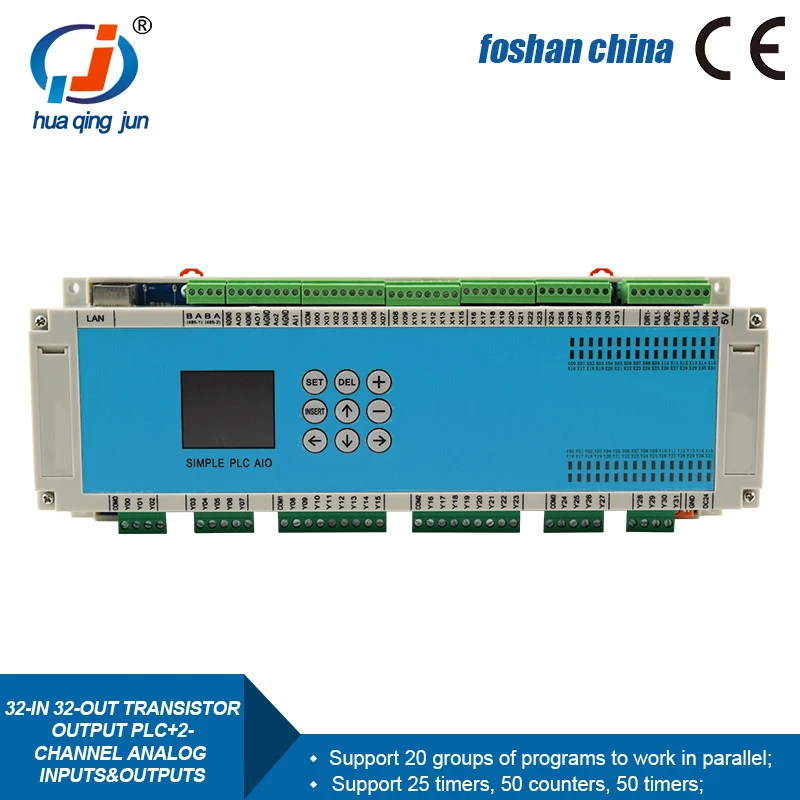 Simple PLC All-in-one Machine  32-in 32-out Transistor Output PLC with 2 Channel Analog Inputs and Outputs