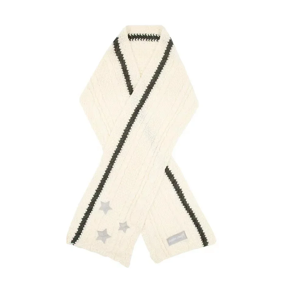 

Vintage Star Embroidery All Match Soft Knitted Woolen Scarf Autumn Winter New Warm Scarf Brand Designer Bufandas Invierno Mujer