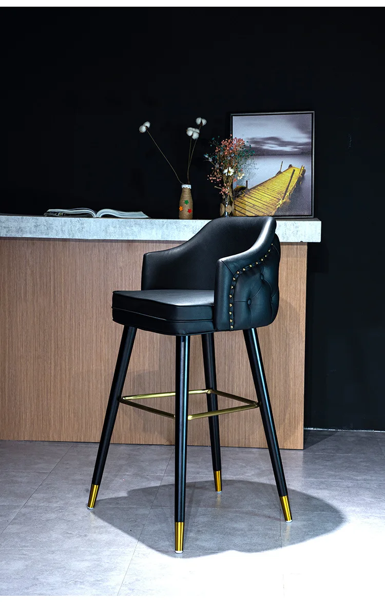 Modern light luxury bar chair household simple wrought iron high bar chair Nordic backrest minimalist design buckle bar chair