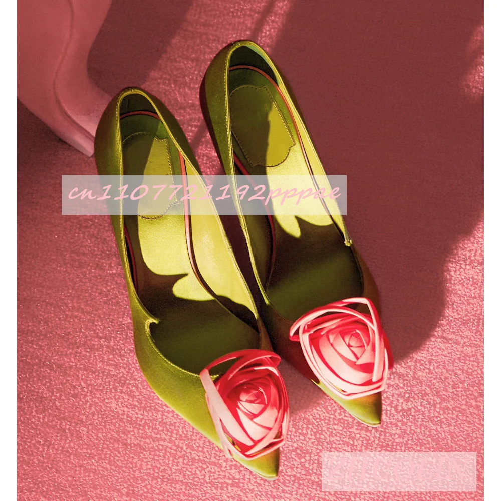 

Spring Floral Satin Flat Shoes With Pointed Toes Slim High Heels Shallow Mouthed Pumps Ladies' Sweet Luxury Dinner Party Shoes