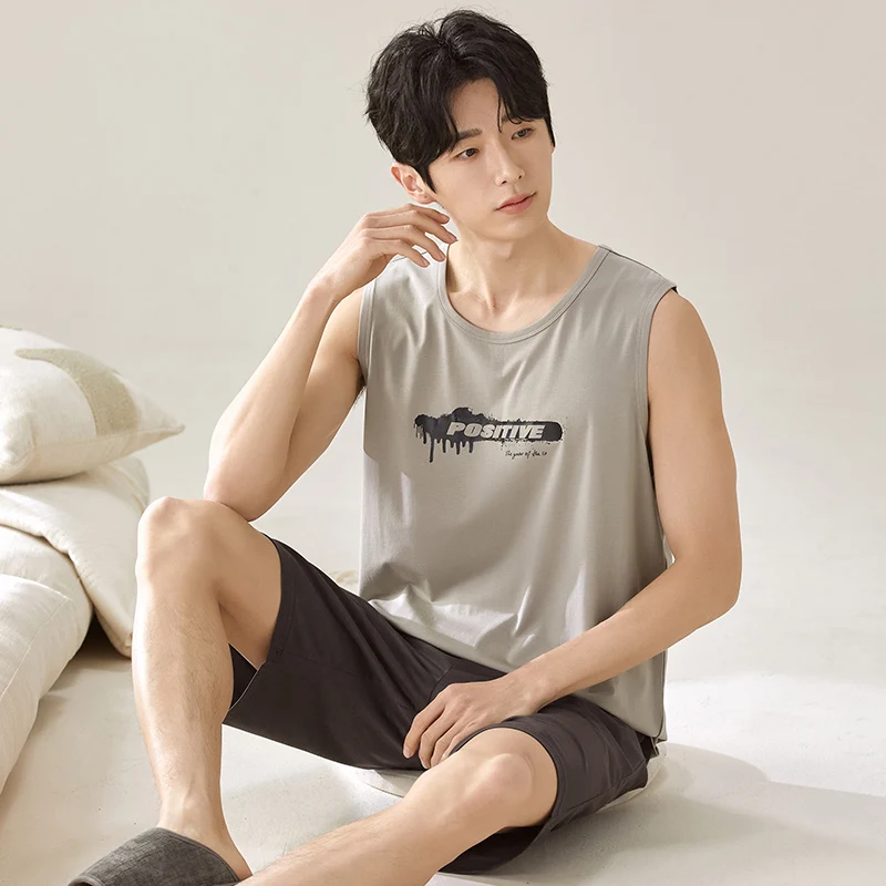 

Комплект из 2 предметов, одежда для сна, мужские молодежные пижамы большого размера, домашняя одежда с буквенным принтом, мужская ночная рубашка, домашняя одежда, удобная дышащая повседневная одежда