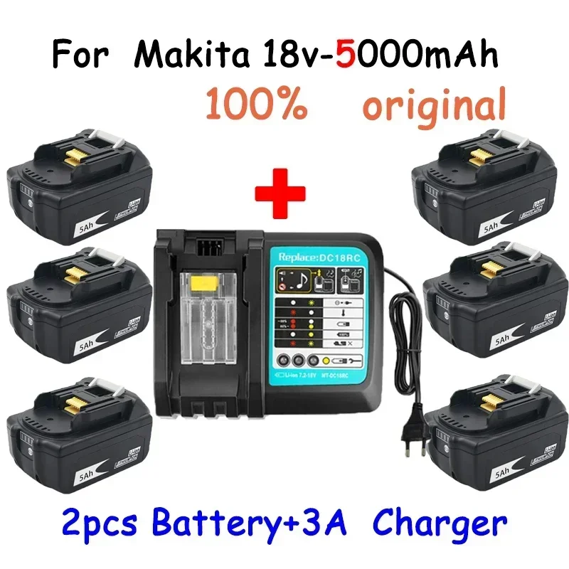 

WIth Charger BL1860 Rechargeable Battery 18 V 5000mAh Lithium Ion for Makita 18v Battery 6ah BL1840 BL1850 BL1830 BL1860B LXT400